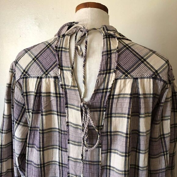 Free People Tunic Wild Side Plaid Tie Back Slouchy Size XS - Picture 7 of 8